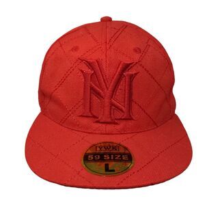 New York YWK 59 Size Fitted Hat Red Large Embroidered Vented Holes